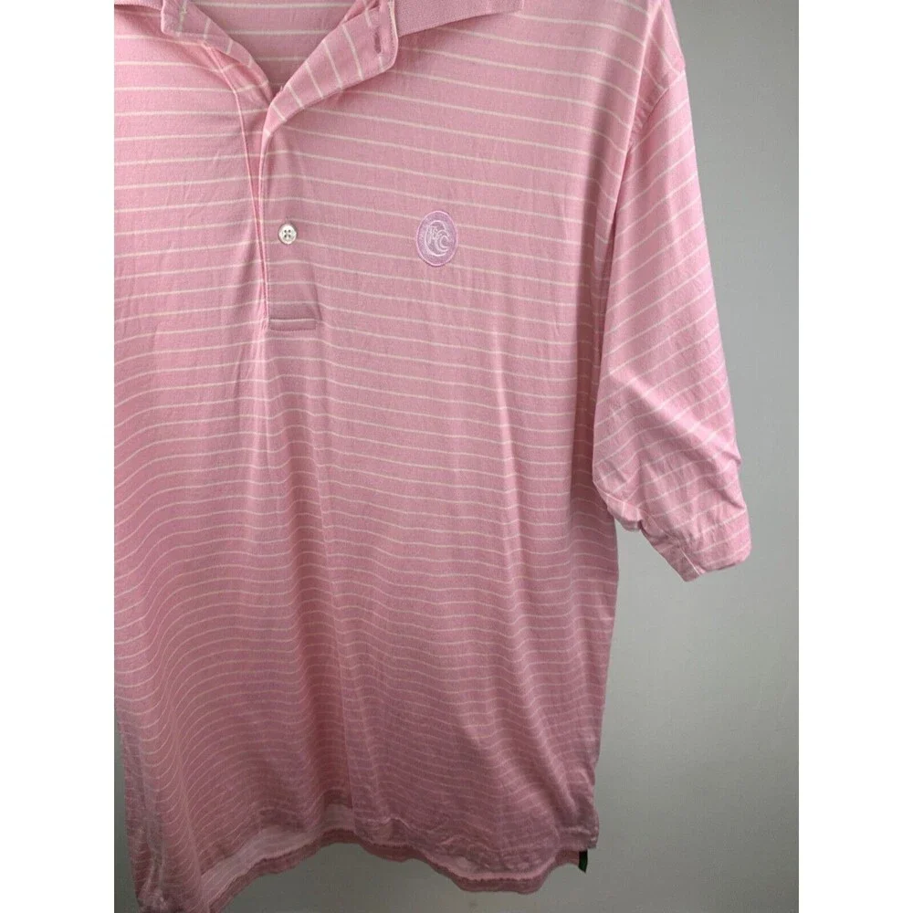 Ralph Lauren Shirt Mens Medium Pink Striped Polo 3 Button Golf Lightweight